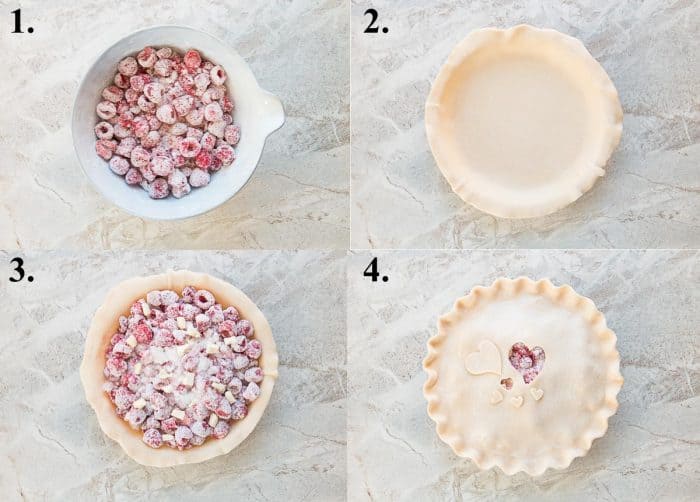 a picture collage of how to make raspberry pie