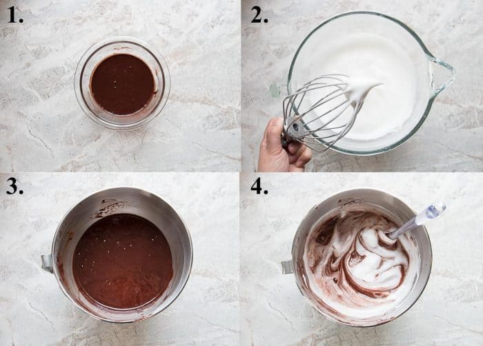 a picture collage of how to make chocolate chiffon cake