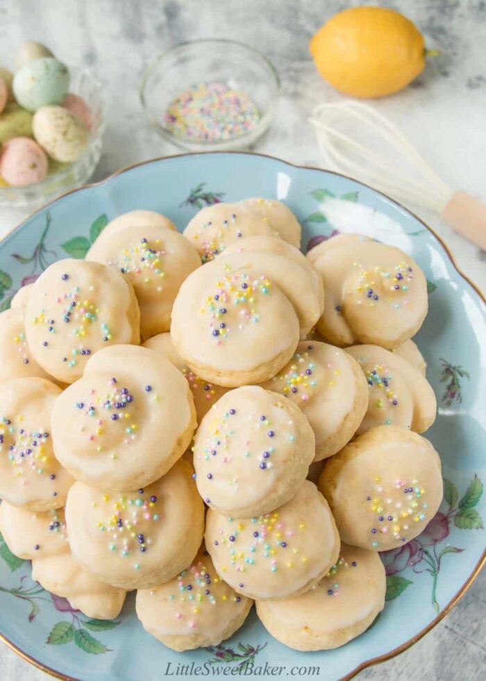 A floral plate of Italian Easter cookies.