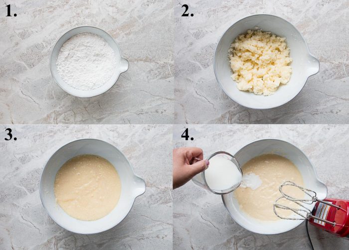 A picture collage of how to make vanilla cake.