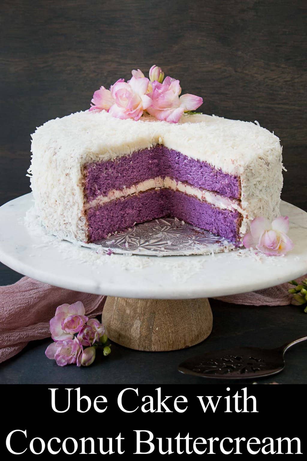 Ube Cake with Coconut Frosting - Little Sweet Baker