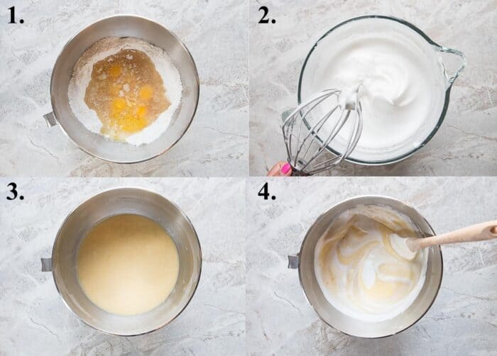 Picture collage of how to make lemon chiffon cake