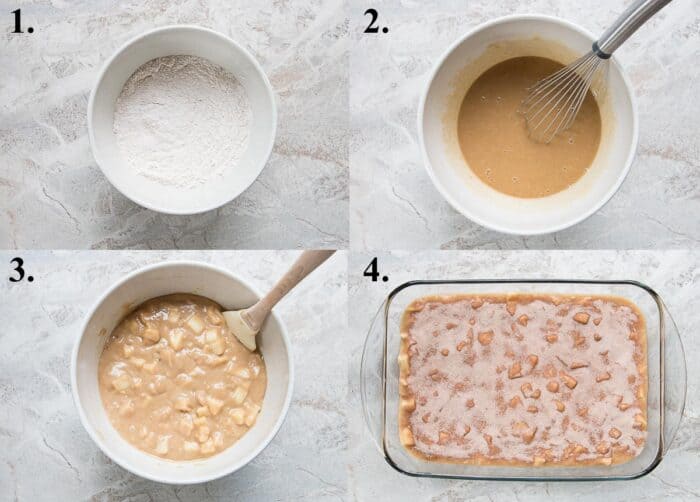 photo collage of how to make apple cake with cinnamon sugar topping