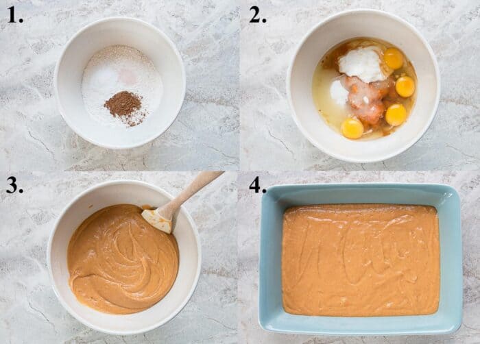 a picture collage of how to make pumpkin cake