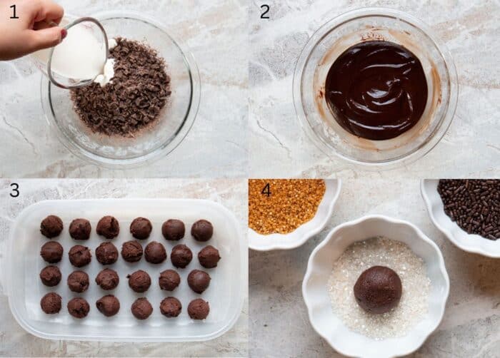 process shots of how to make 4 ingredient chocolate truffles