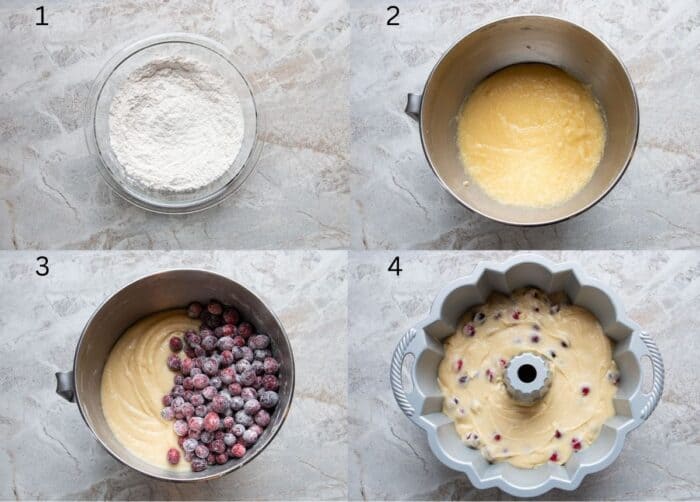 picture collage of how to make cranberry cake