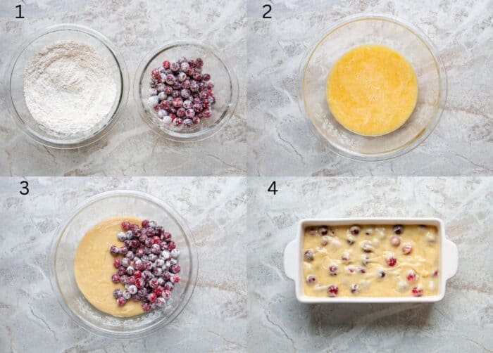 process picture of how to make cranberry orange bread