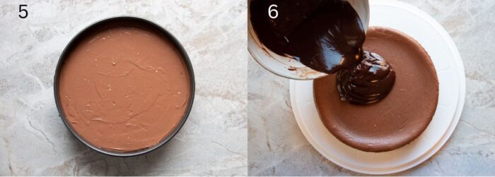steps 5-6 of how to make a chocolate cheesecake
