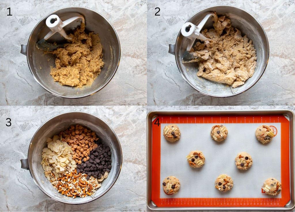 process shots of how to make kitchen sink cookies