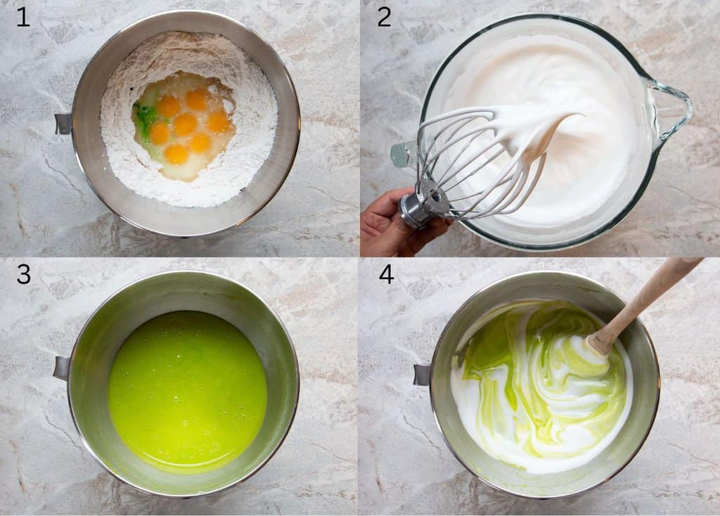 photo collage of how to make pandan chiffon cake
