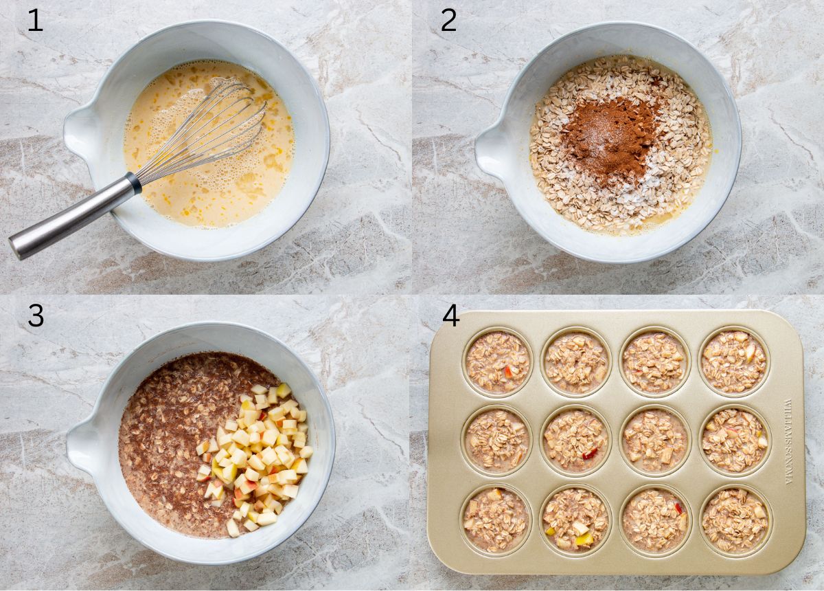 photo collage of how to make baked apple oatmeal cups