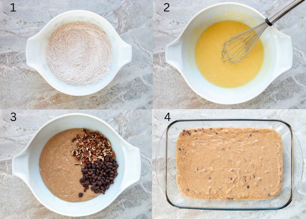 process shots of how to make applesauce cake