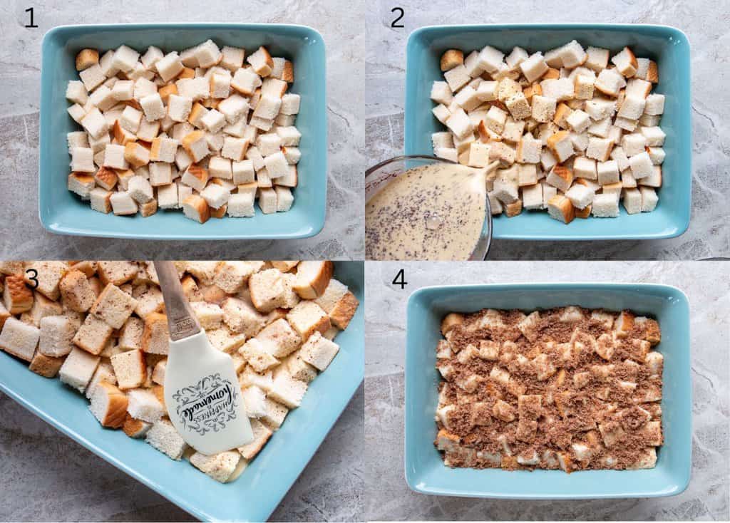process shots of how to make french toast casserole