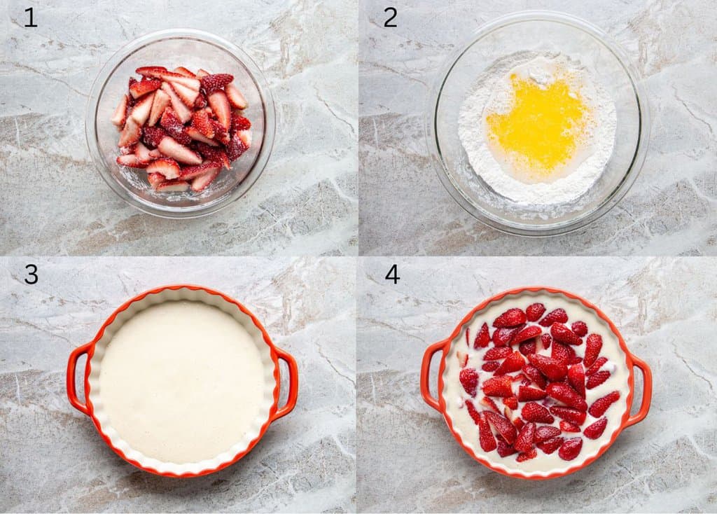 process shots of how to make strawberry cobbler