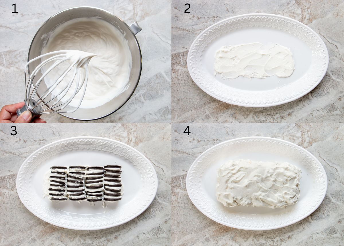 process shots of how to make icebox cake