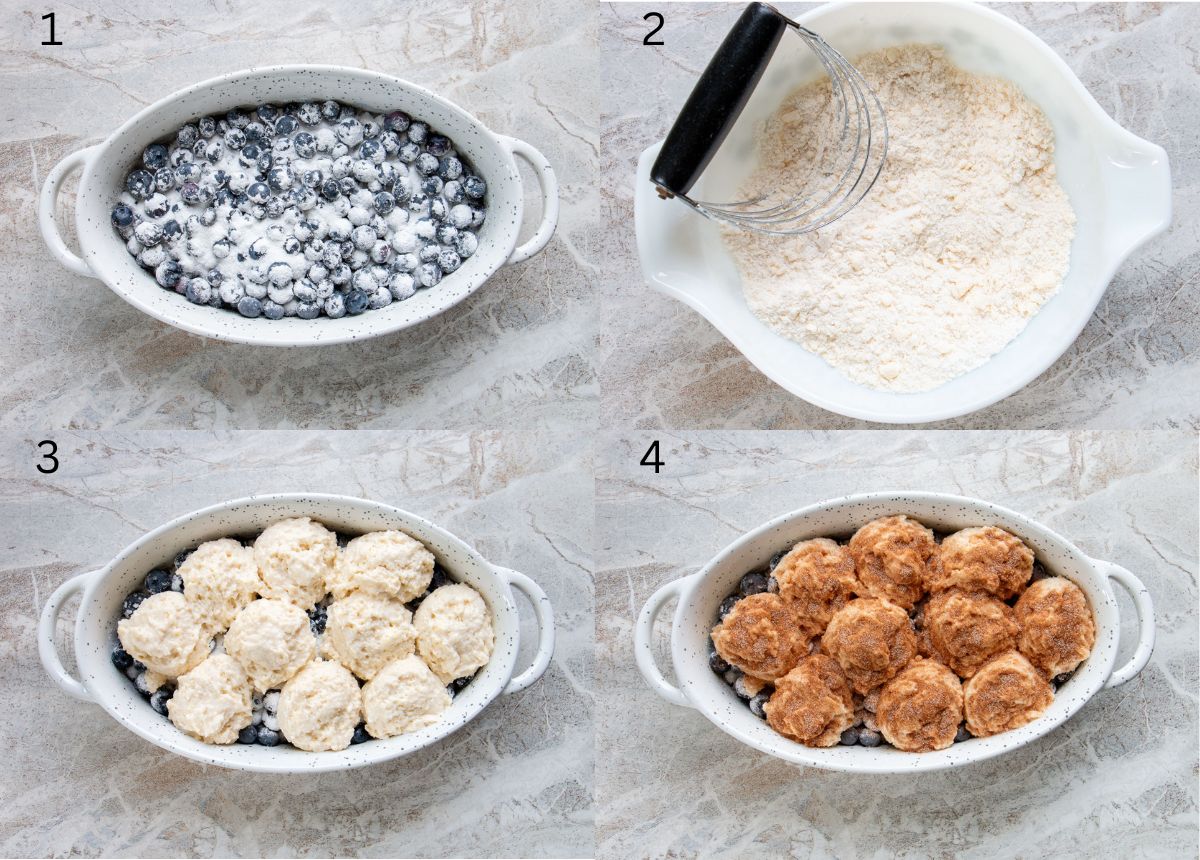 image collage of how to make blueberry cobbler