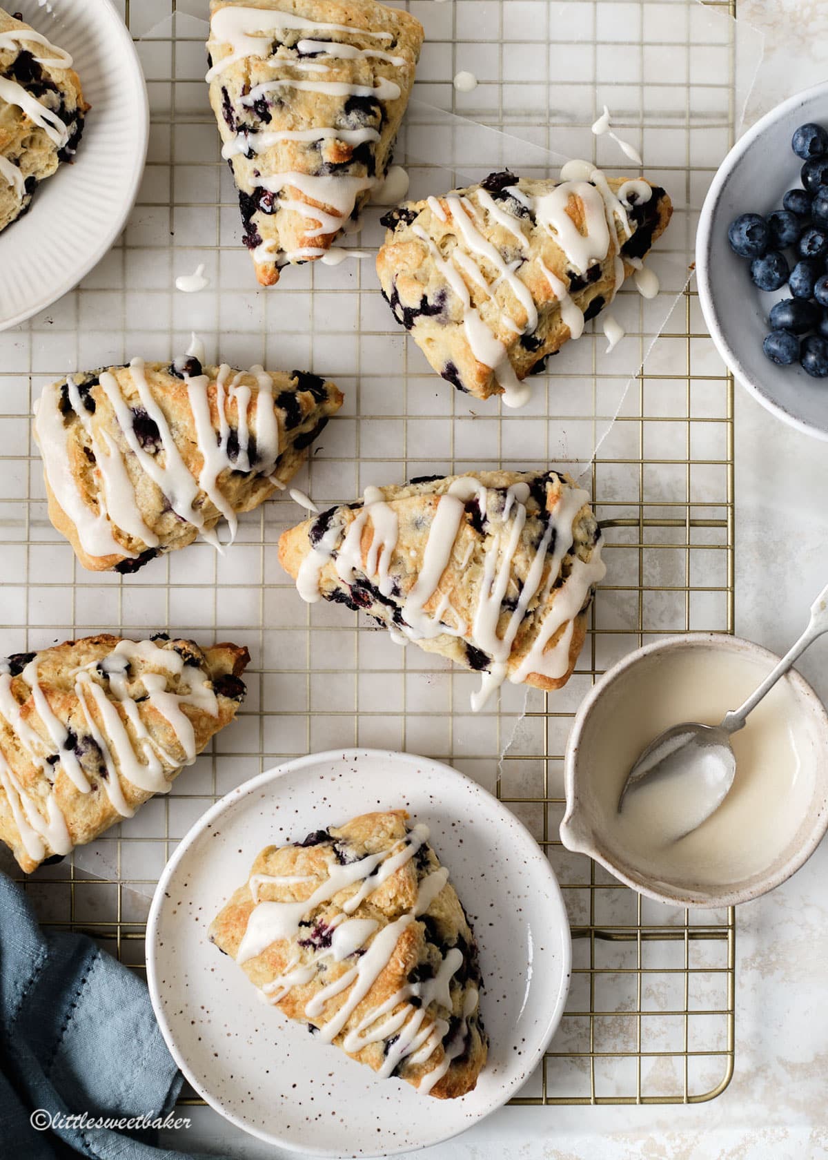 Blueberry scones on a cooling rack 