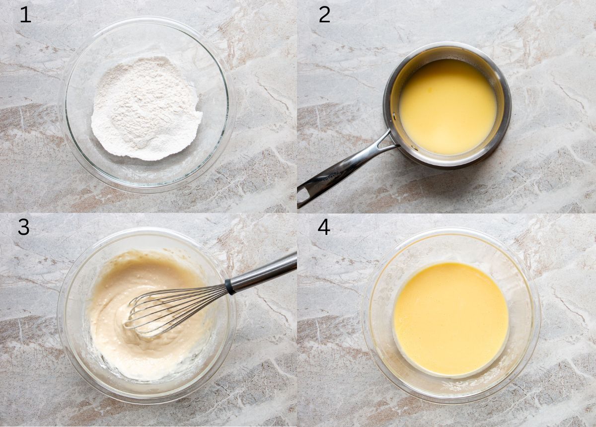 steps 1-4 of how to make Taiwanese castella cake