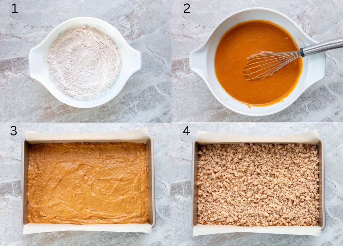 process shots of how to make pumpkin coffee cake