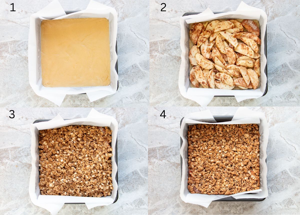 image collage of how to make apple crisp bars