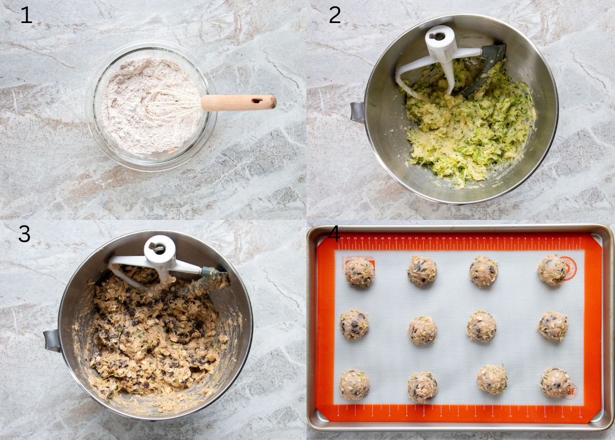 process image collage of how to make zucchini oatmeal cookies