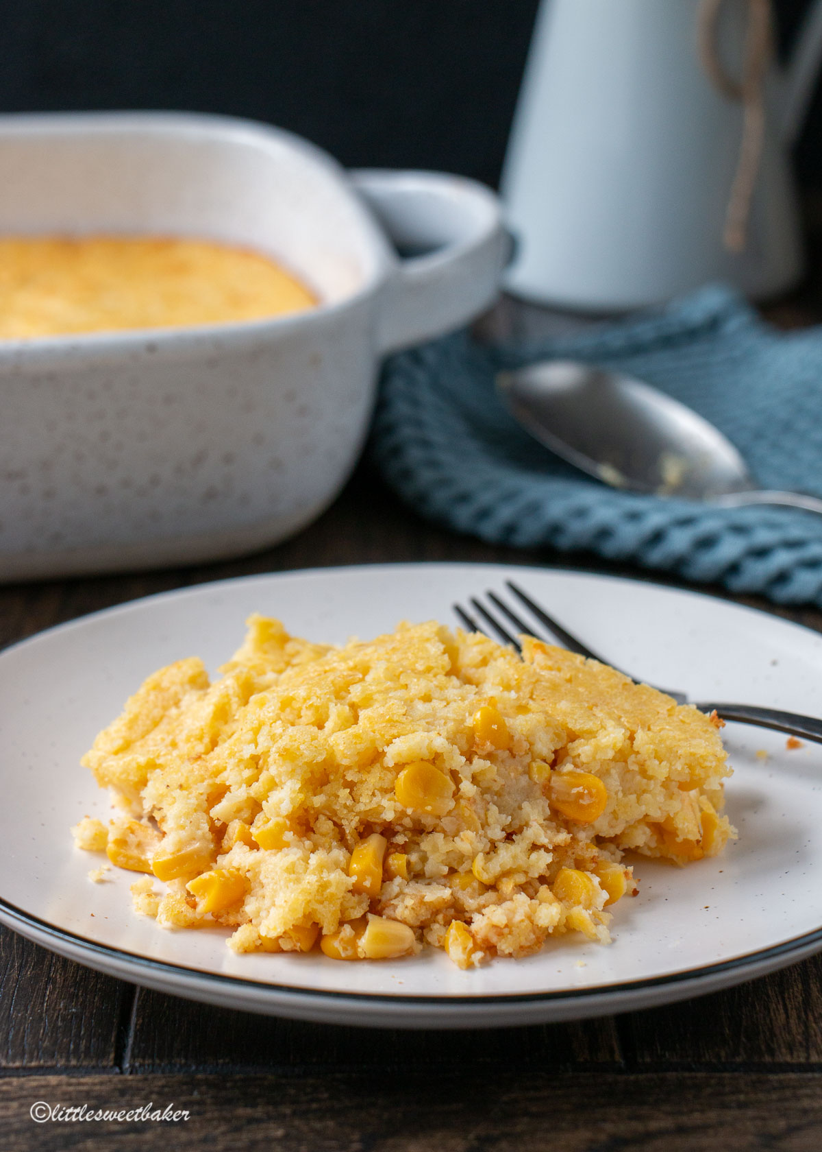 A plate of Jiffy corn casserole.