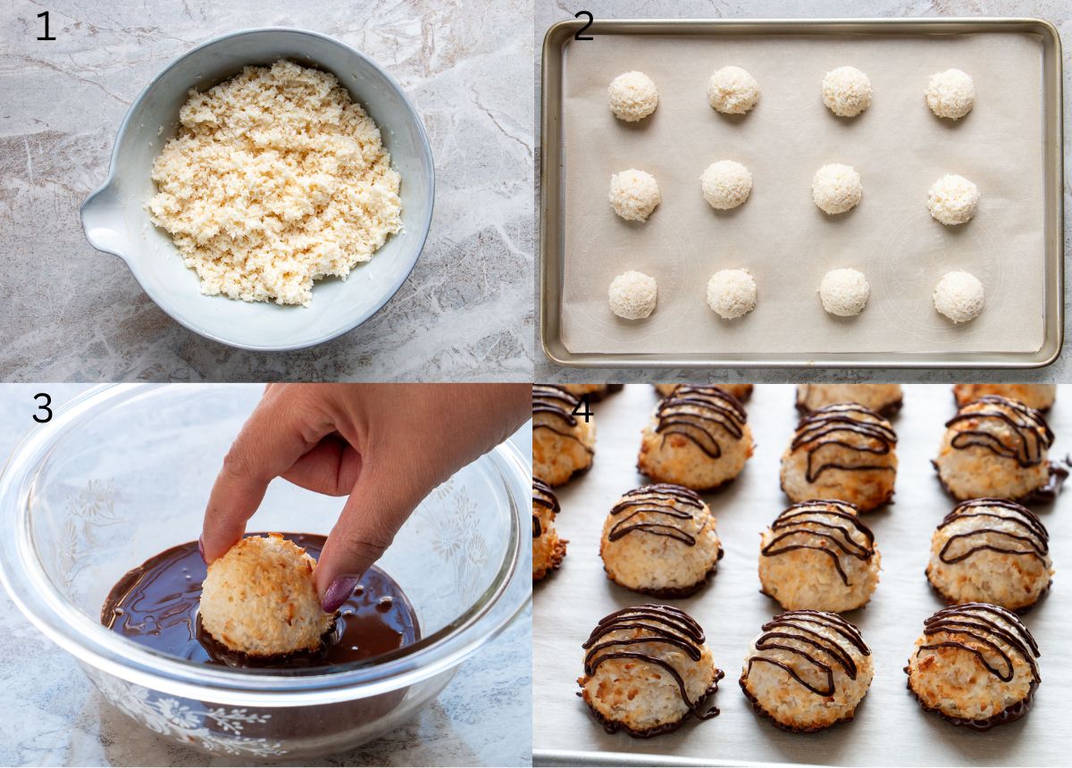 process image collage on how to make 3 ingredient coconut macaroons
