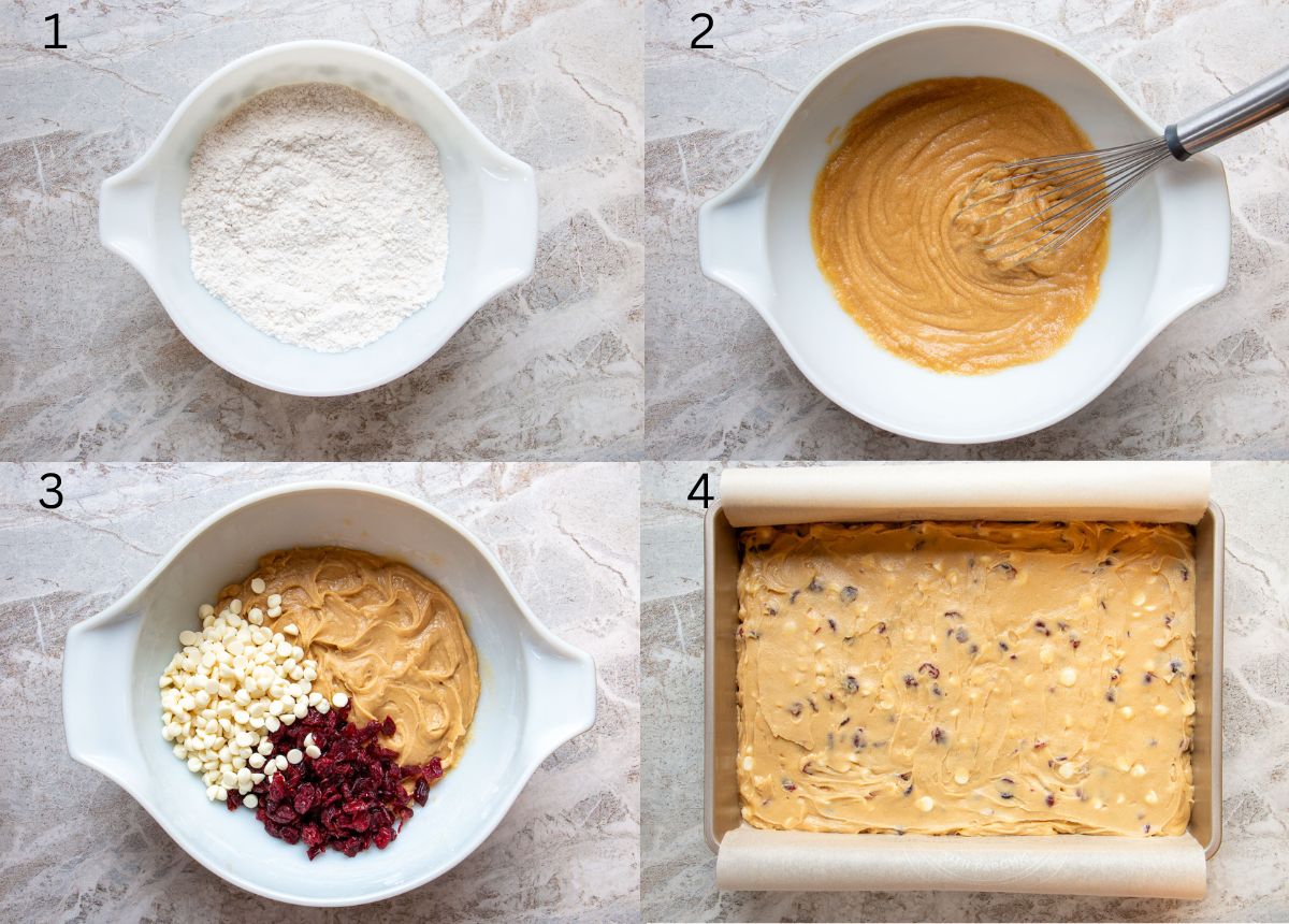 image collage of how to make cranberry bliss bars