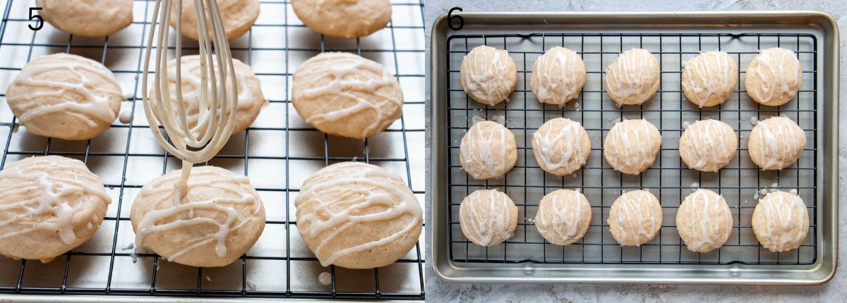 two image collage of glazed eggnog cookies