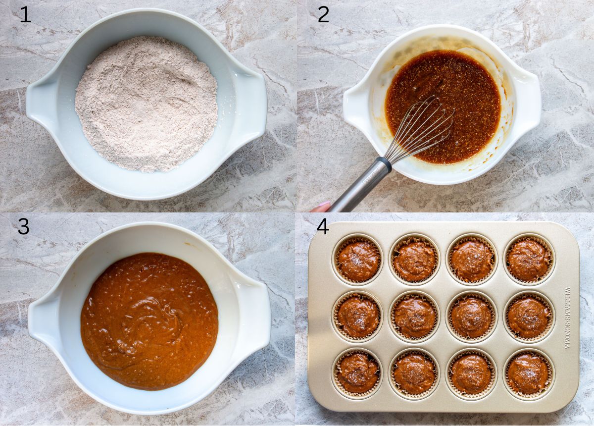 process images of how to make gingerbread muffins