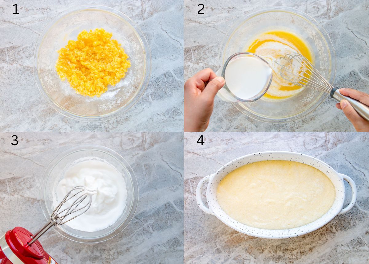 image collage of how to make lemon pudding 