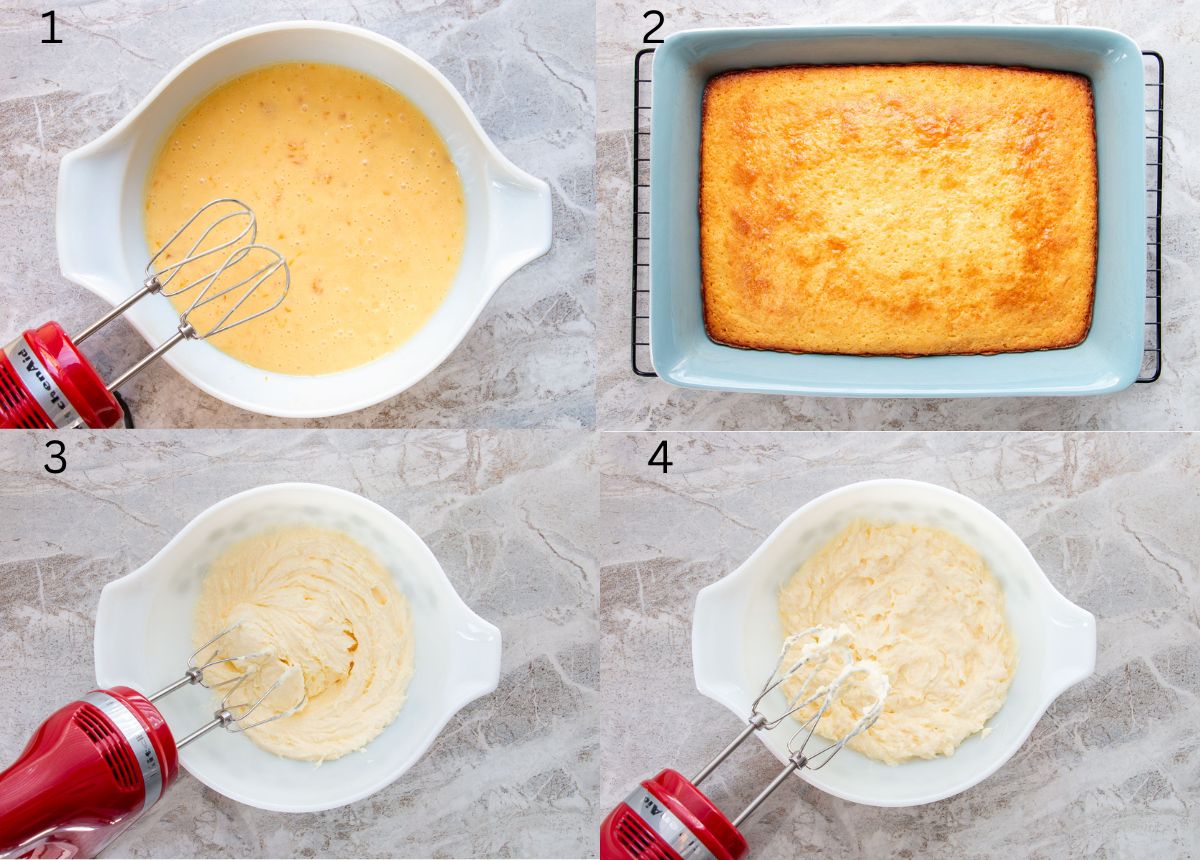 process images of how to make mandarin orange cake with pineapple frosting