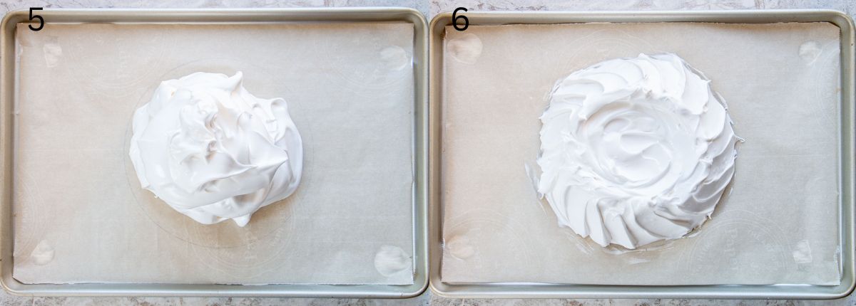 process images of a pavlova getting shaped
