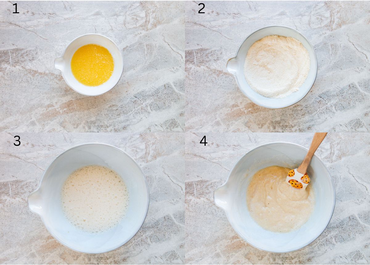 process shots of how to make financier cake batter