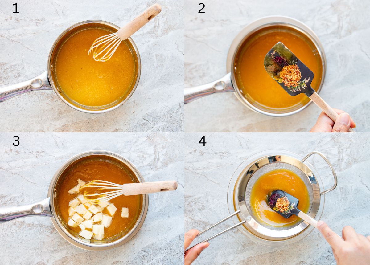process shots of how to make honey lemon curd