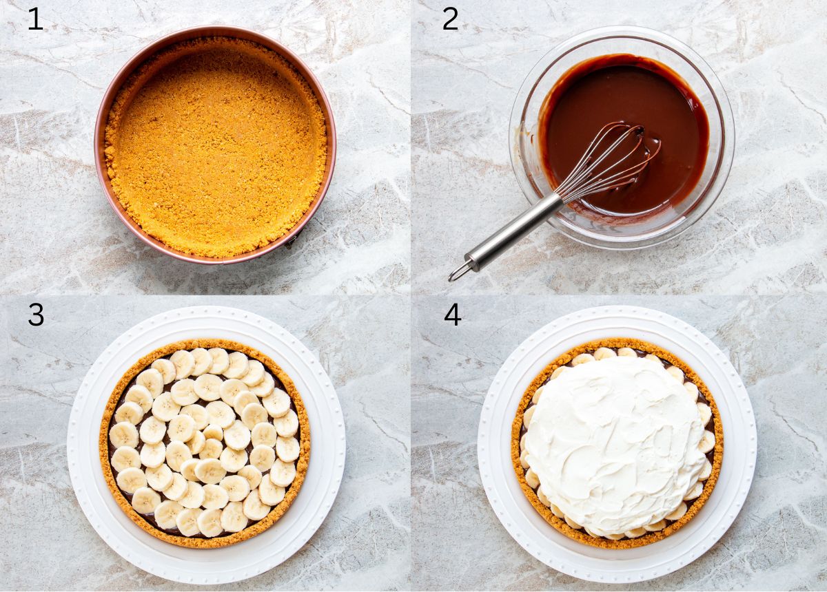 process images of how to make chocolate banoffee pie