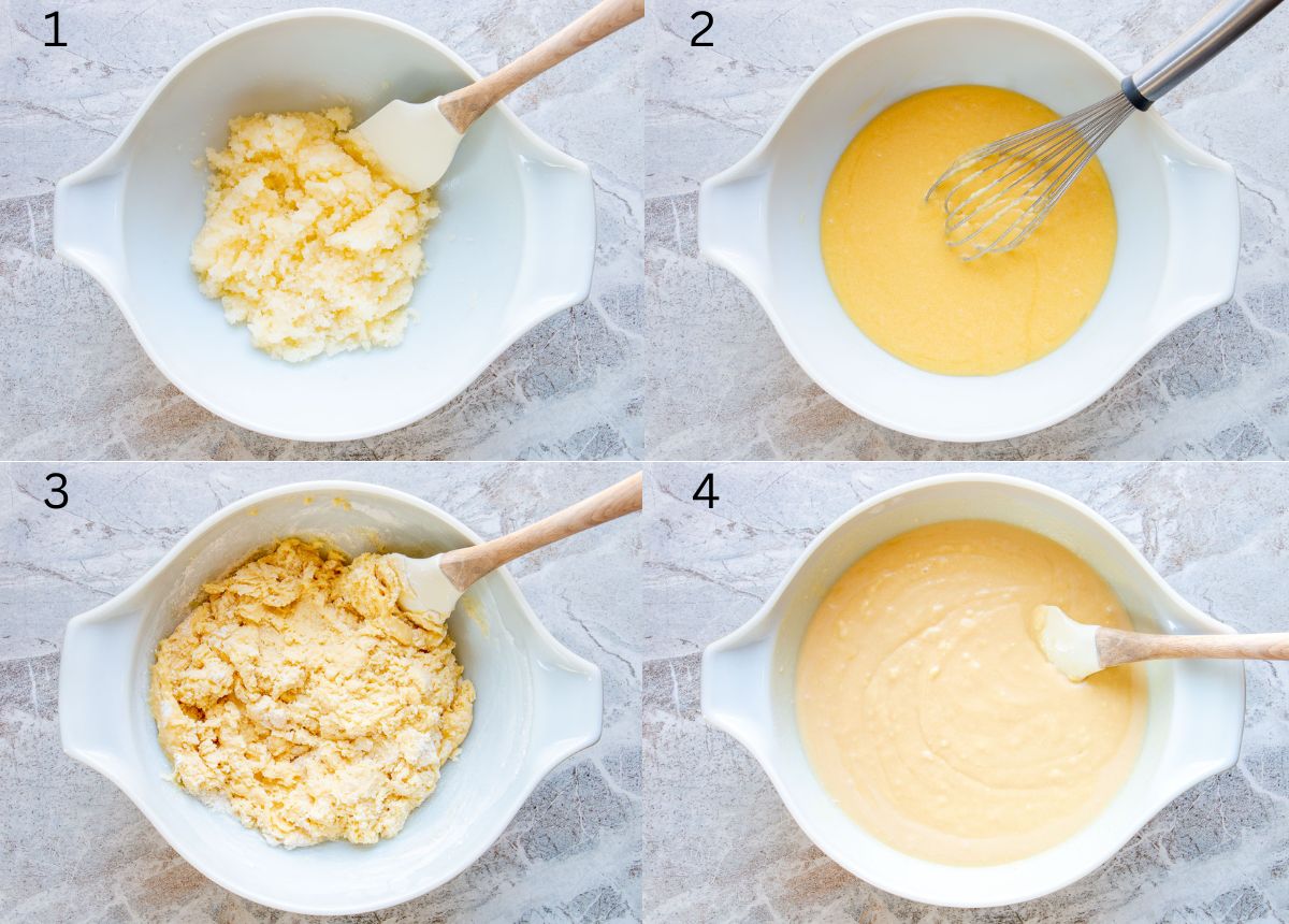 process shots of how to make butter mochi cake batter