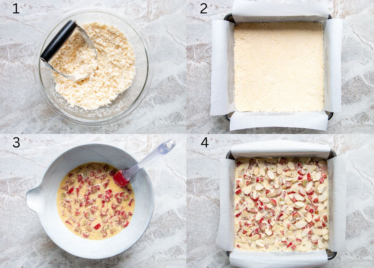 process shots of how to make rhubarb bars