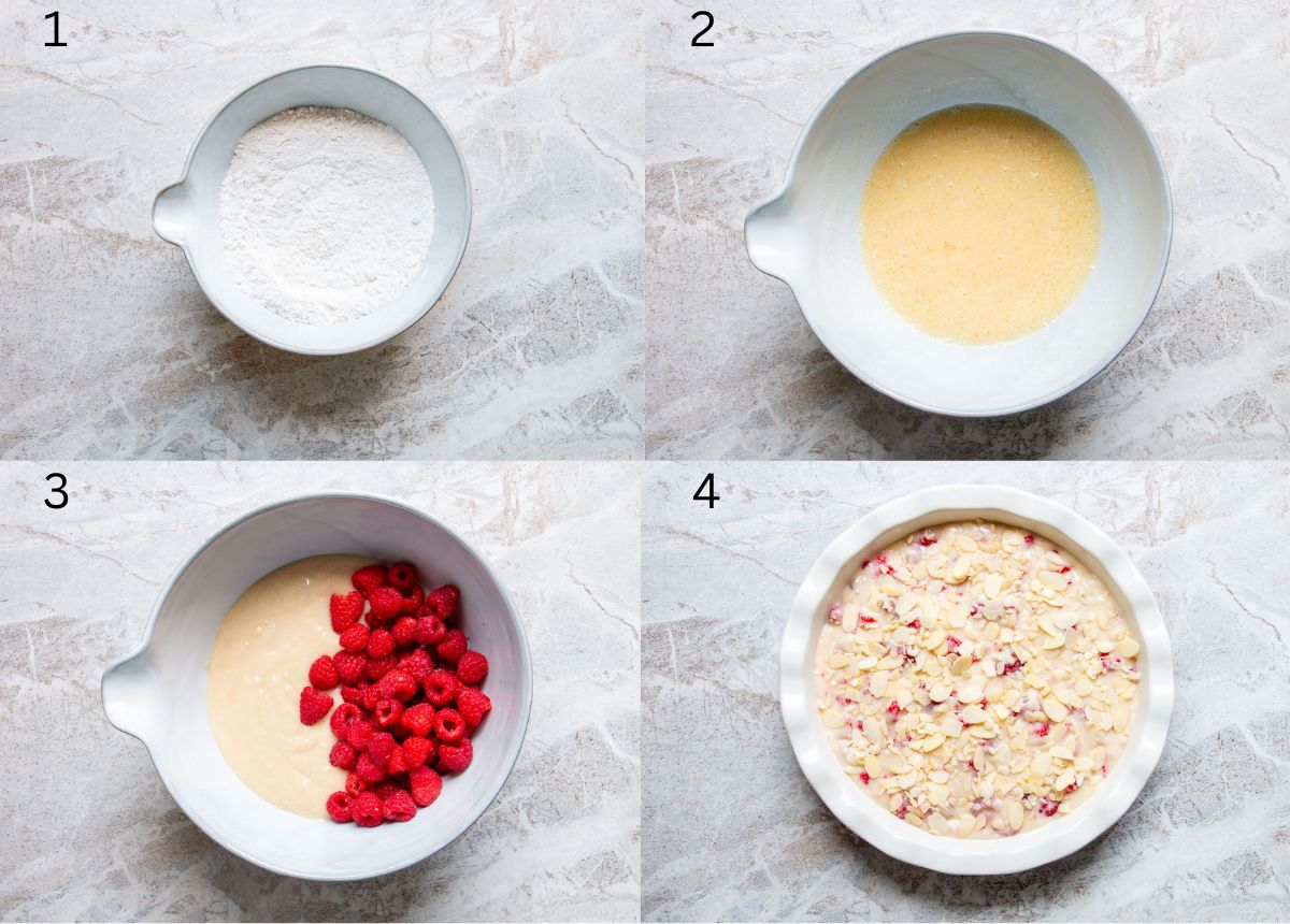 process shots of how to make a raspberry cake