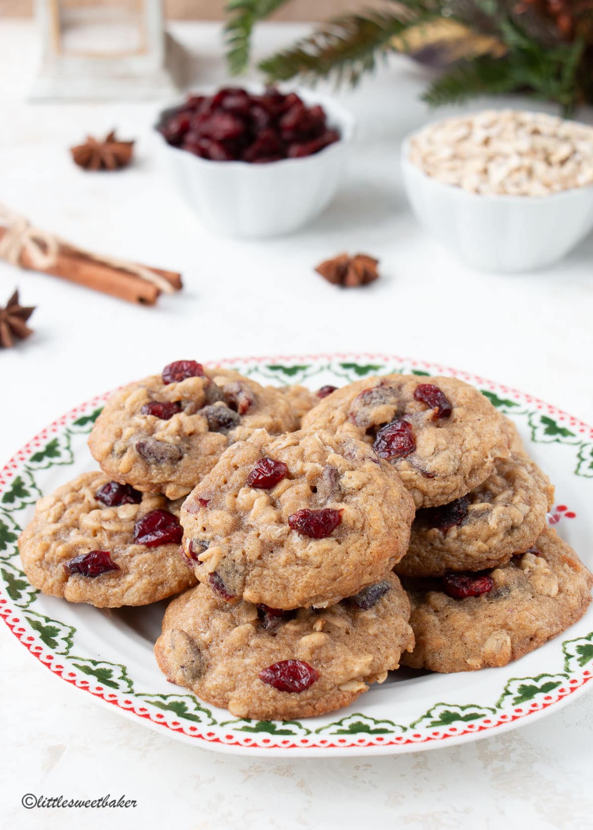 A plate of oatmeal cranberry cookies.