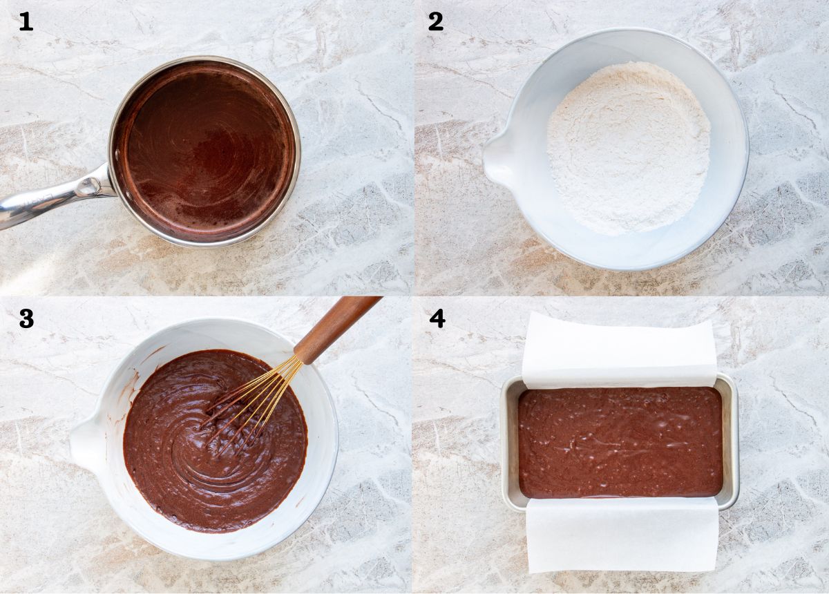 image collage of how to make chocolate stout cake