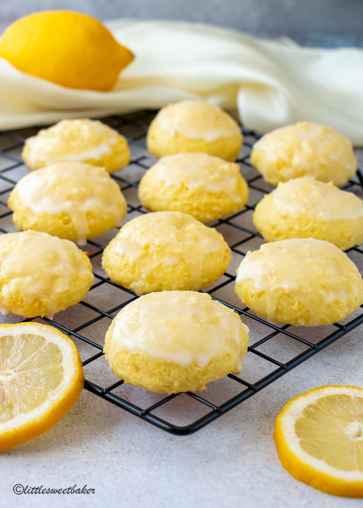 Lemon ricotta cake mix cookies on a cooling rack.